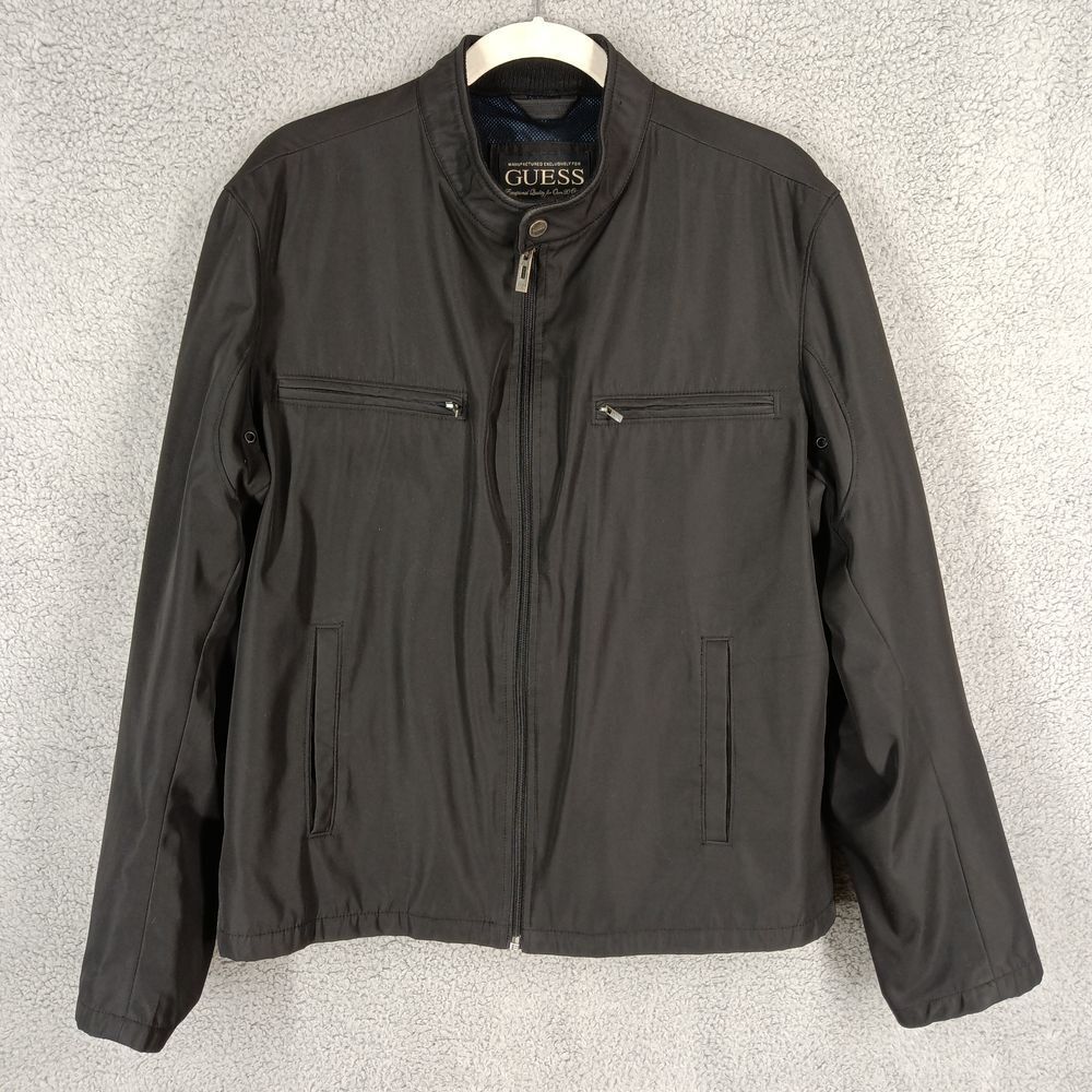 Guess Men's Size Medium Black Long Sleeve Full Zip Windbreaker‎ Jacket Polyester